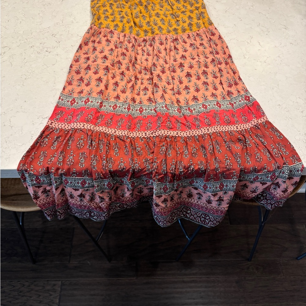 Knox Rose Mixed Floral Tiered Maxi Skirt in Yellow, Coral and Pink